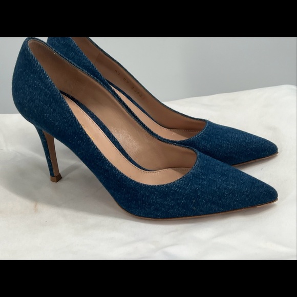 GIANVITO ROSSI Women's High Stiletto Heels Pointed Toe "85" Blue Denim Pumps ~37 - Picture 7 of 16